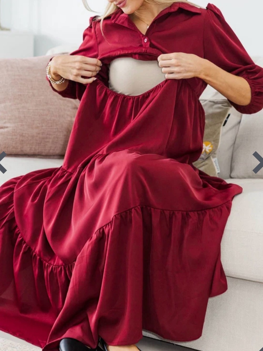 The Mint Nursing Collection Burgundy Tiered Breast Feeding Dress Size Small